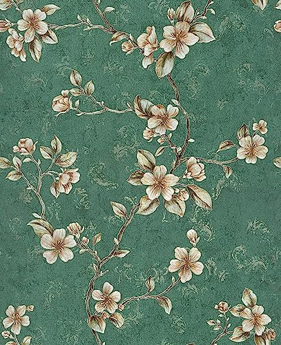 HotDecor Green Wallpaper Peel and Stick Floral Wallpaper for Living Room Flower Leaf Patterned Sticky Back Plastic Roll Self Adhesive Sage Green Wallpaper Retro Floral Furniture Vinyl Wrap 53 X 300cm
