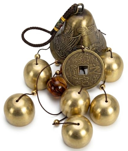 Carillon à vent porte-bonheur Fengshui Cloche en alliage de cuivre avec 6 cloches à suspendre pour la maison et le jardin