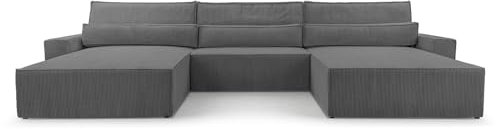 mb-moebel Wohnlandschaft aus Cordstoff Ecksofa U-Form Cord mit Schlaffunktion Eckcouch mit Bettkasten Sofa Couch Polsterecke U-Sofa - 410x85x200cm - Denver U - Poso 22 Dunkelgrau