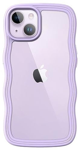 JETech Cute Case for iPhone 14 6.1-Inch, Wave Frame Curly Shape Shockproof Phone Cover for Women and Girls, Clear Hard PC Back (Purple)