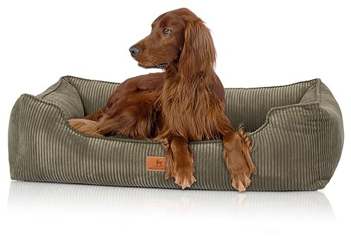 Knuffelwuff orthopädisches Hundebett aus Cord mit Handwebcharakter Nunavut M-L 85 x 63cm Khaki - Abnehmbarer Bezug - waschbar - für große, mittelgroße und kleine Hunde