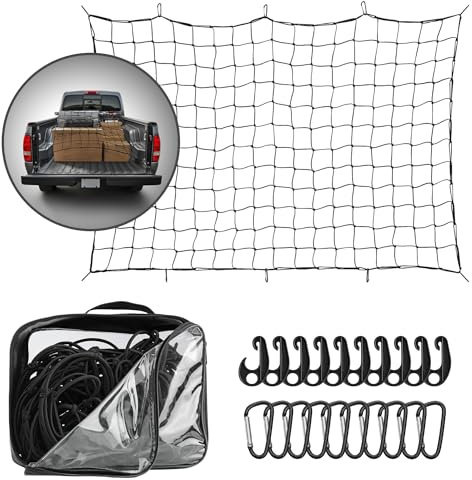 TeamObsidian Filet Remorque Voiture 182.88 x 121.92cm - Filet pour Remorque Extensible en Latex avec 12 Mousquetons 12 Crochets et Sac de Transport - Accessoire Remorque Bagage SUV Bateau