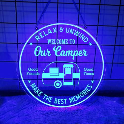Benutzerdefinierte Familie Camping Auto Acryl Wand Kunst LED Licht Personalisierte Happy Camper Van Namensschild Home Decor Ideal Für Home Decor & Geschenk