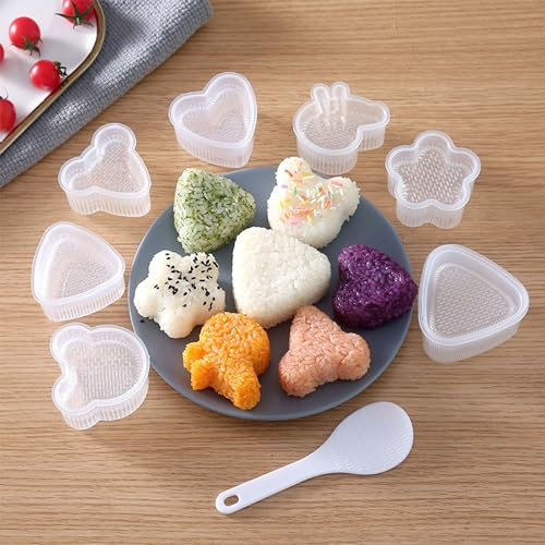 YOUNLEN 8 Piezas Molde de Onigiri, Molde de Sushi para Onigiri, Juego de Moldes de Sushi, Molde Onigiri con Cuchara, Reutilizable Molde de Sushi para Onigiri Arroz