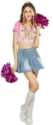 Winx Club Damen Crop Top Stella Rundhals T-Shirt Cheerleading Outfit Kurzarm Basic Crop Tank Top, Pink, M