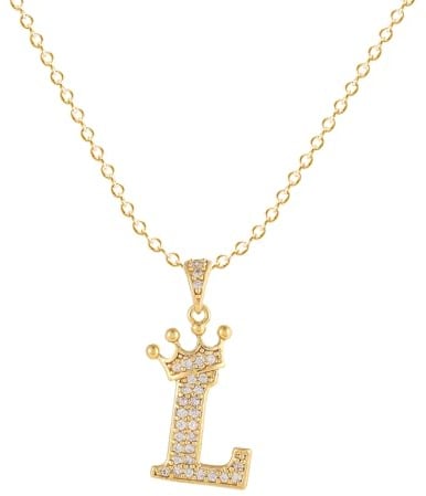 Symretie Damen Kette mit Buchstaben L 14K Gold Vergoldet Halskette mit Kronen Initialien Goldene Edelstahl Zirkonia Buchstabenkette