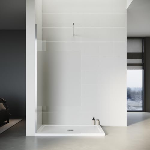 SONNI 1200x2000mm Walk in Duschwand teilsatiniert Duschabtrennung-inklusive 1200x900mm Quadratische Duschtasse und Ablaufgarnitur-8mm ESG Nano Glas