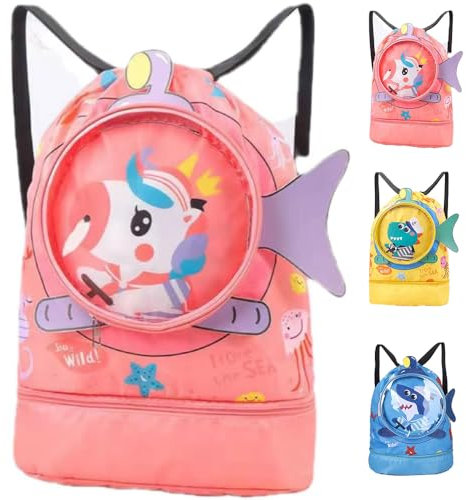 FaJoek Borsa Coulisse Bambini, Zaino Nuoto Bambini, Borsa Impermeabile Piscina Bambini, Borsa da Nuoto per Bambini con Scomparto Bagnato, Zaino Piscina Bambini con Portascarpe (Rosa)