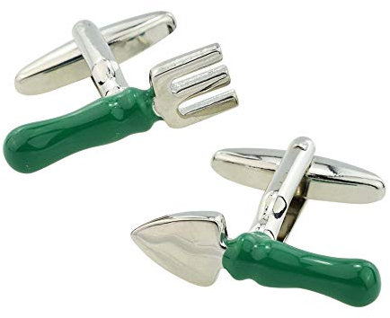 Green Handled Fork & Trowel Cufflinks in a Personalised Engraved Cufflink Box