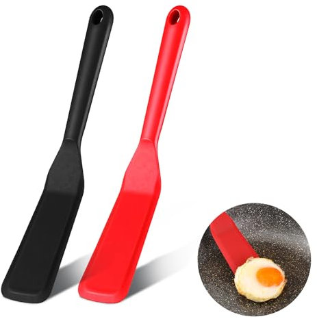 Spatule en silicone résistante à la chaleur pour antiadhésive, spatule à œufs, spatules omelette, ustensiles de cuisine pour cuisine, décalée (noir, rouge)
