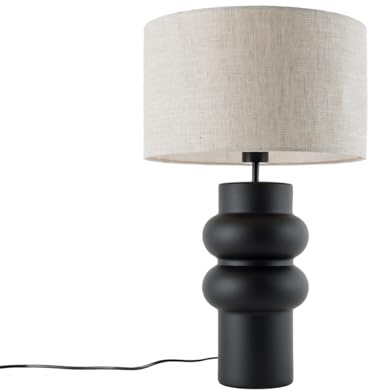 Qazqa Design Tischleuchte mit Schirm, Tischlampe - Alisia - Grau, Rund, max. 40W, Geeignet für LED, 60cm, Ideal als Flur, Küche lampe, Schlafzimmerlampe und Wohnzimmerlampe