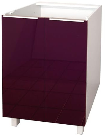 berlioz creations sas Küchenunterschrank, 2 Türen, 60 cm, Holz, Aubergine, Hochglanz, 62 x 52 x 83 cm