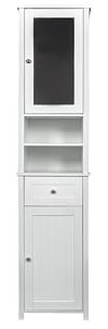 Top Home Solutions® Tallboy Bathroom Cabinet with Mirror, 6 Shelves, 2 Doors & One Drawer - Floor Standing Bathroom Storage Unit - Slim Cupboard for Bathroom, Kitchen and Home (White)