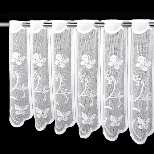 Molaxhome Homey Sheer Embroidered Pink Flowers Leaves Vine Window Treatment Valance Great for Kitchen Bedroom (White, 51Wx17.7L)