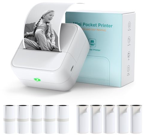 Bisofice Mini Stampante Portatile Per Cellulare, Piccola Stampante Termica Bluetooth Senza Inchiostro Compatibile con Android e IOS, Per Fotografica, Note, Diario, Elenco, Memo - Bianco