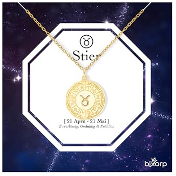 Bixorp Sternzeichenkette - Sternzeichen-Medalion aus Edelstahl in Gold/Silber – Zodiac-Halskette auf Geschenkkarte