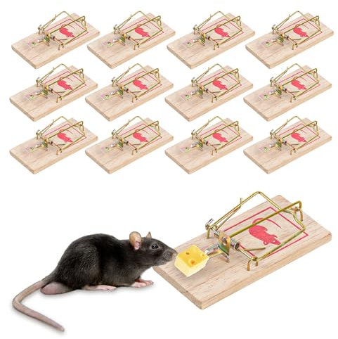 Juego de Las 12 Pequeño Ratonera de Madera, Ratones de Madera Reutilizables 9.8 x 4.8 Cm, Trampas para Ratones Madera y Metal Gran Poder De Impacto Fácil manejo para Interiores y Exteriores