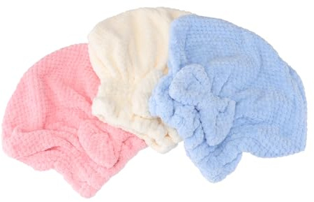 FRCOLOR 3 Stück-pack Mädchen Haar Trockenhut aus Coral Fleece mit Schleifendekor Schnelltrocknende Haartrocknungshaube Saugfähig und Weich für Tägliche Haarpflege zu Hause Zufälliger Stil