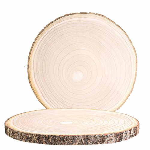 HERZONE 2pcs Paulownia Holzscheiben 30-35cm Holzscheiben zum Basteln,Dicke ca.14mm Polierte Holzplatte Rund aus Natürlichem Paulownia-Holz (2)