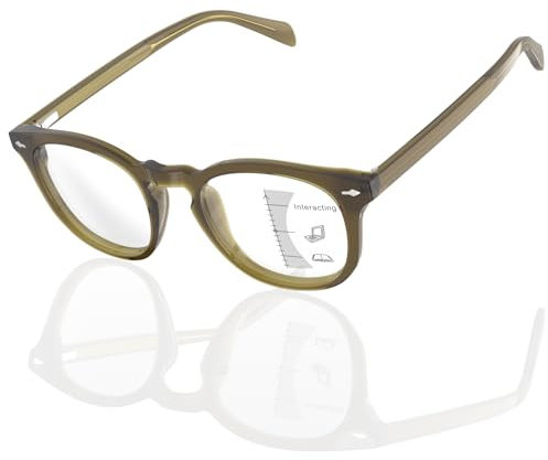 Epavouos Gleitsichtbrille Progressive Multifokale Lesebrille klare Sicht bei Nah- und Mittel- Komfortabel und langlebig (Olive, 2.5, x)