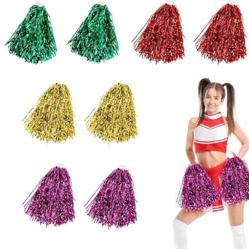 Cheerleading Pompons,8Pcs Cheerleading Pom Poms mit Griff, Bright Metallic Cheers Ball Kunststoff Cheerleader Cheerleading Pom Poms Party Kostüm Zubehör Set für Sport Meeting Sport Wettbewerb
