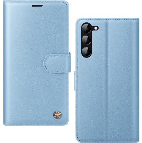 AIMOYU for Samsung Galaxy S23 5G Case, Flip Wallet Leather Phone Case with [4 Card Slots] [Kickstand] [RFID Blocking] Magnetic Protective Shockproof Cover for Samsung S23 Phone Case - Sky Blue