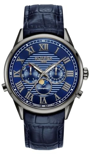 Roamer Herrenuhr mit blauem Zifferblatt und blauem Lederband 513821 44 45 05, blau, Standard Gents, Klassisch