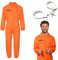 CEWROM Sträfling Kostüm für Damen oder Herren, Classic Orange Prisoner Overall, Gefangener Kostüm Set mit Handschellen, Geflüchteter Gefangener Kostüm Overall Gefangenenkostüm für Karneval, Mottoparty