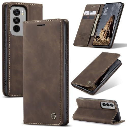 Cracedily Cover per Xiaomi Redmi Note 8 Pro Case, Custodia Cover Pelle Premium Portafoglio con Porta Carte Magnetica Supporto Protezione Flip Case Custodia per OPPO Reno 12 Pro 5G, Caffè