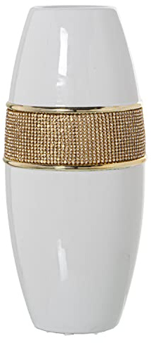 JARRÓN CERÁMICA BLANCO/ORO C/BRILLOS ORO °14X34CM