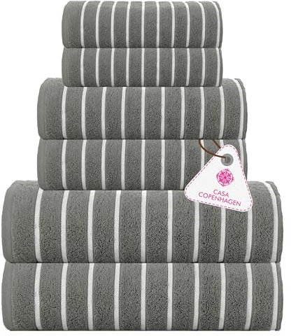 Casa Copenhagen Ecstatic 6-teiliges Handtuch-Set, Kieferngrau, 600 g/m², 2 Badetücher, 2 Handtücher, 2 Waschlappen aus weicher ägyptischer Baumwolle für Badezimmer, Küche und Dusche