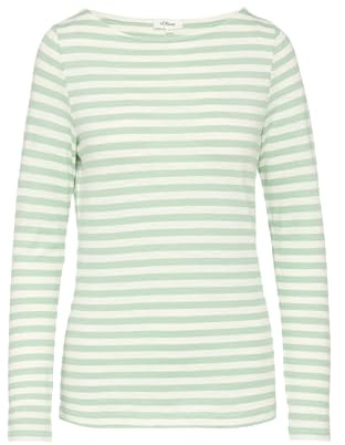 s.Oliver Geringeltes Langarmshirt aus Flammgarn mit U-Boot-Ausschnitt Minze 46