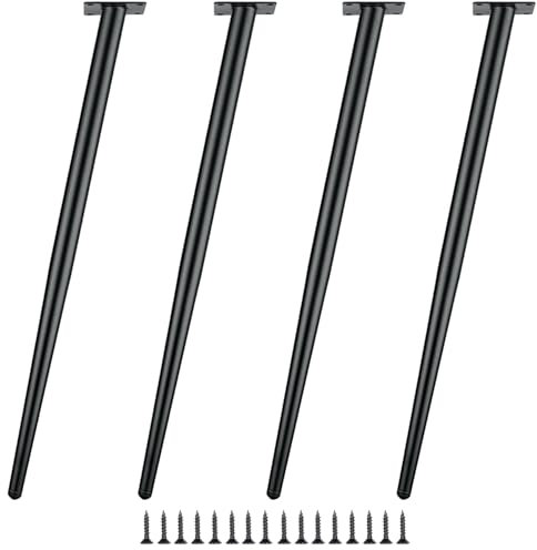 LJMbed Lot de 4 pieds de meubles en métal noir de 60 cm - Pieds de canapé, d'armoire, de table avec vis - Parfaits pour les canapés, tables, lits, tables basses et plus encore