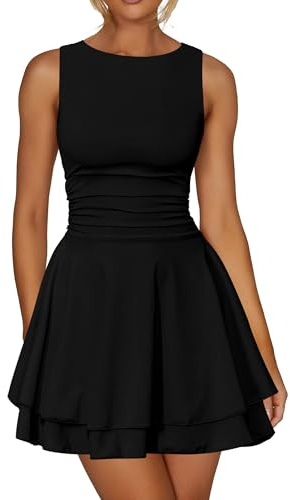 Kaximil Women's Ruffle Hem Boat Neck Party Mini Dress, Black, M