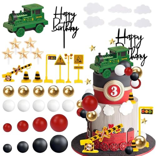 38Stk Grün Zug Kuchen Topper, Vintage Zug Thema Party Supplies, Zug Spielzeug Transport Jungen Mädchen Geburtstag Kuchen Dekorationen, Kinder Geburtstag Zubehör, Baby Shower