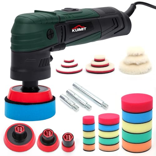 KUIMIT 1/2/3 Buffer Rotary Polisher Kit | 780W High-Power Mini Polishing Machine w/ 27-Piece Accessories | M5/8-11 Thread 75mm/100mm/140mm Extension Shafts | for Car, Boat & Metal Detailing, Green