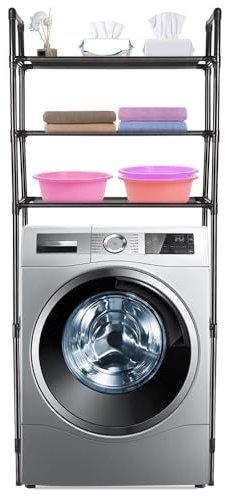 Mobile per WC, mobile da bagno a 3 livelli, mensola WC autoportante in metallo, portaoggetti sopra il WC o la lavatrice poco facile da riporre sotto il bagno, 72 x 25 x 155 cm, nero