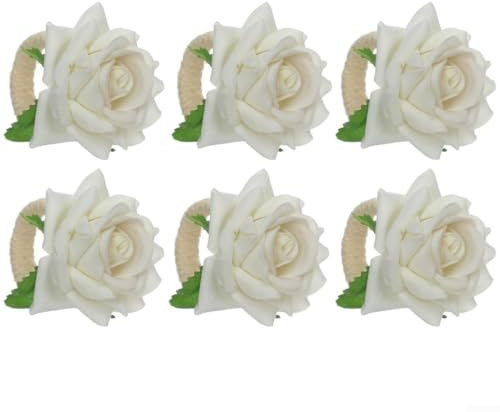 6 Teile 6x Serviettenringe Rose Serviettenringe Party Tischdeko (White)