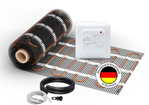 Elektrische Fußbodenheizung für Fliesen: Heizmatte WARMON CLASSIC 150 W/m² inkl. TS 25 Raumthermostat Analog, Mattengröße:13 m² - 2 Stk (7+6 m²)