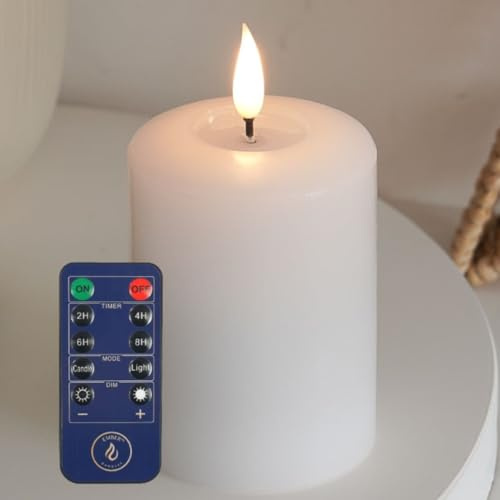 Ember Candles™ 10cm Signature White, LED Flickering Battery Candle with Remote & Timer, 100% Real Wax, Ultra-Realistic, Flameless, Hand-Poured Design Mood Lighting for Home, Parties, Events