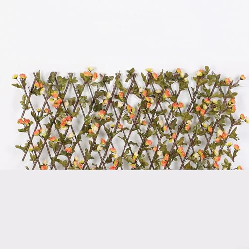 Lastdaytime Valla de madera extensible con rosas artificiales, decoración de pared de enrejado de jardín, soporte de plantas trepadoras, pantalla de privacidad para exteriores, interiores, balcón