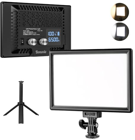 Bonvvie LED-Videoleuchten-Set, 9-Zoll-Kamera-Leuchte mit Akku 5000 mAh | 3000-6500K CRI 97+ Weiches Licht für Studio- und Außenaufnahmen Vlogs Zoom-Anrufe YouTube TikTok Live-Streams (Verbessertes)