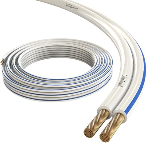 Lumonic Câbles de haut-parleurs | 25m Blanc | 2x 1,5mm² CCA | marque bleue Câble pour enceintes hi-fi | Ligne audio jumelée