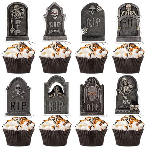 VisageVitalit Halloween Kuchen Deko Cupcake Toppers, 6 Pcs Tortendeko Grabsteinmuster, Cake Toppers Food für Muffin Deko