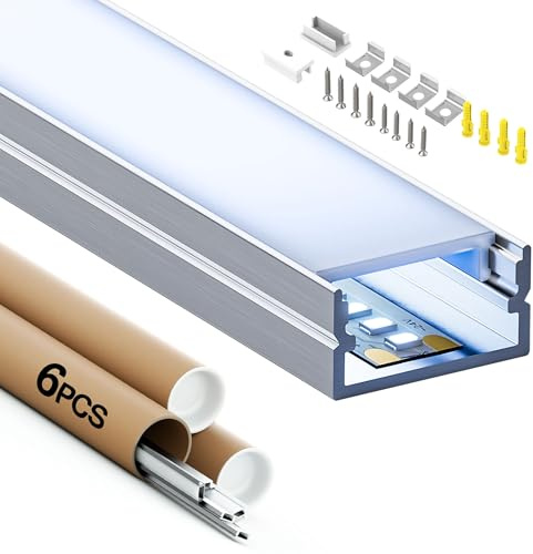 Shine Plus LED-Aluminiumprofil, 2 m x 6 Stück, mit weißer PC-Abdeckung, Maße 19,3 mm x 9,8 mm, kompatibel mit LED-Streifen mit einer Breite von weniger als 17 mm.