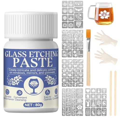 Ätzpaste für Glas, Glas Ätzpaste, Glass Etching Paste, Starke Glasätzcreme mit Frost Effekt, Ätzpaste für Glas Farbig für DIY-Kreationen, Milchglastüren, Weingläsern & Kunstwerke 80G