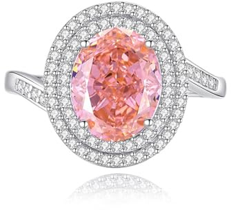 Tolldek 750 Gold Verlobungsring, Verdreht Trauringe mit Labor Erstellt Padparadscha Rose Ovalschliff Echtschmuck, 950 Platinum Partnerringe mit Moissanit, Gr.47-65