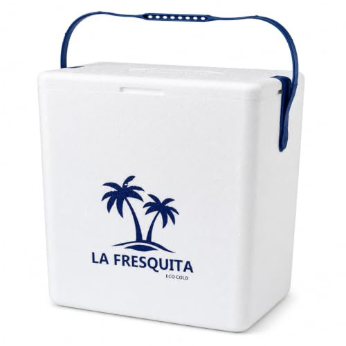 La Fresquita Nevera Portátil de Corcho Blanco con Asa y Cierre, 27 L, Caja Isotérmica de Poliestireno Expandido para Playa, Camping, Alimentos y Bebidas