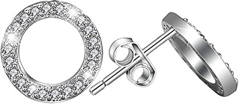 Elensan 925 Sterling Silber Kreis Kristall Ohrstecker Hypoallergen Ohrring für Frauen (White)