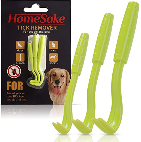 Homesake Tick Remover Tool for Dogs, Cats & Humans, 3 Pack Tick Removal Kit + Identification Card & Keychain Hole, Safely Removes Entire Tick Head & Body, Easy Portable Tool for Pets & First Aid Kits
